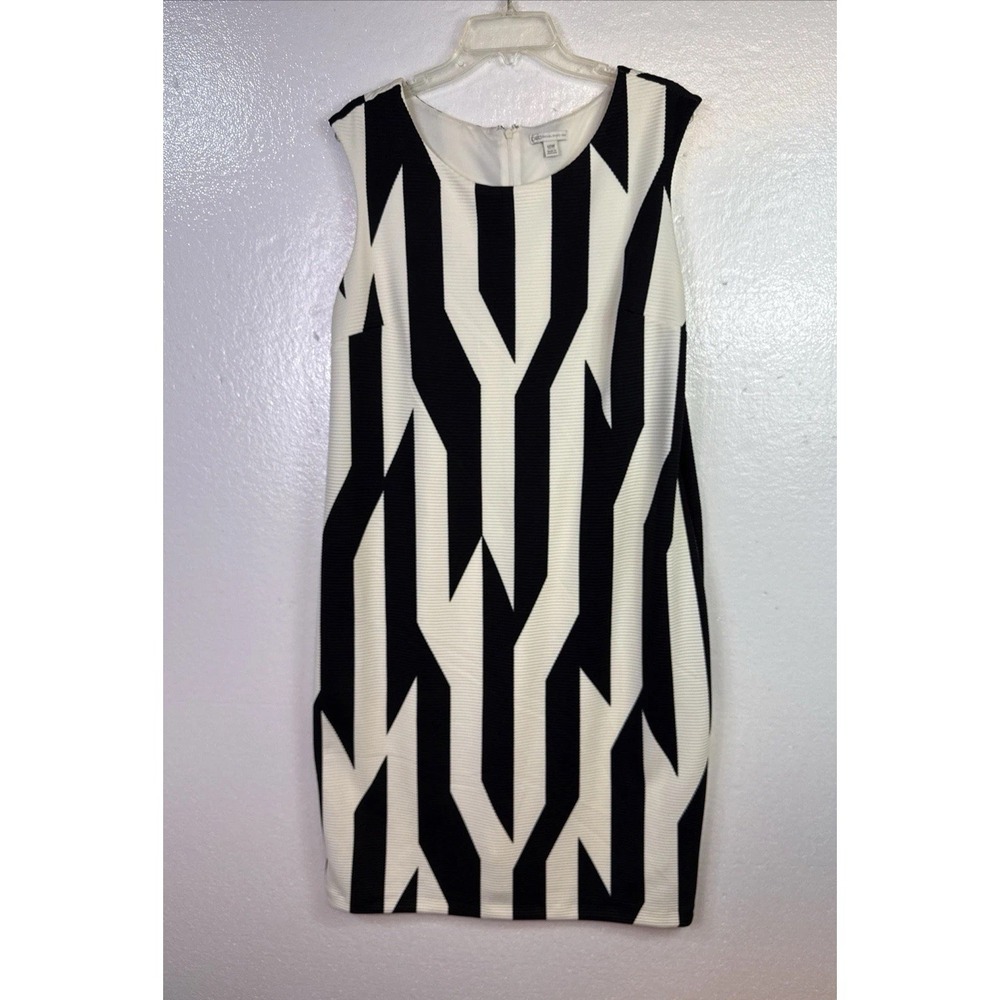 Cato‎ Womens Sheath Dress Sz 16W Black White Sleeveless Midi Modern Career